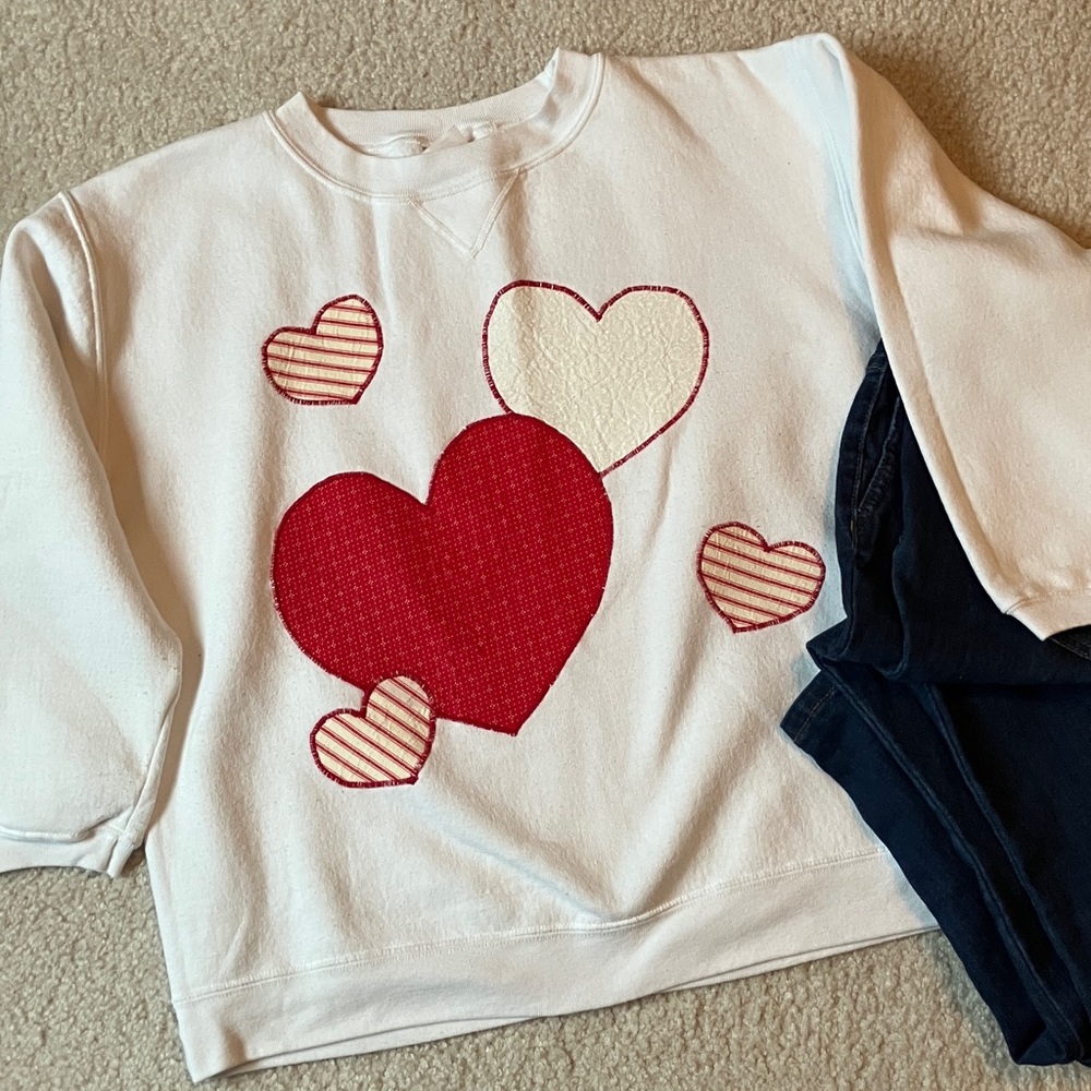 Homemade Heart Design Sweatshirt - Red and White, size small